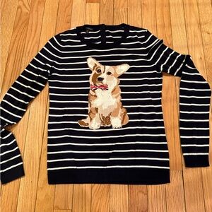 Striped Sweater  Corgi Design w Union Jack Bow tie London British travel Royal
